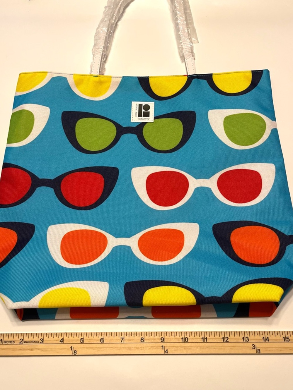 Estée Lauder Lisa Perry Blue Sunglasses Print Tote with Multicolor Accents - Picture 6 of 7